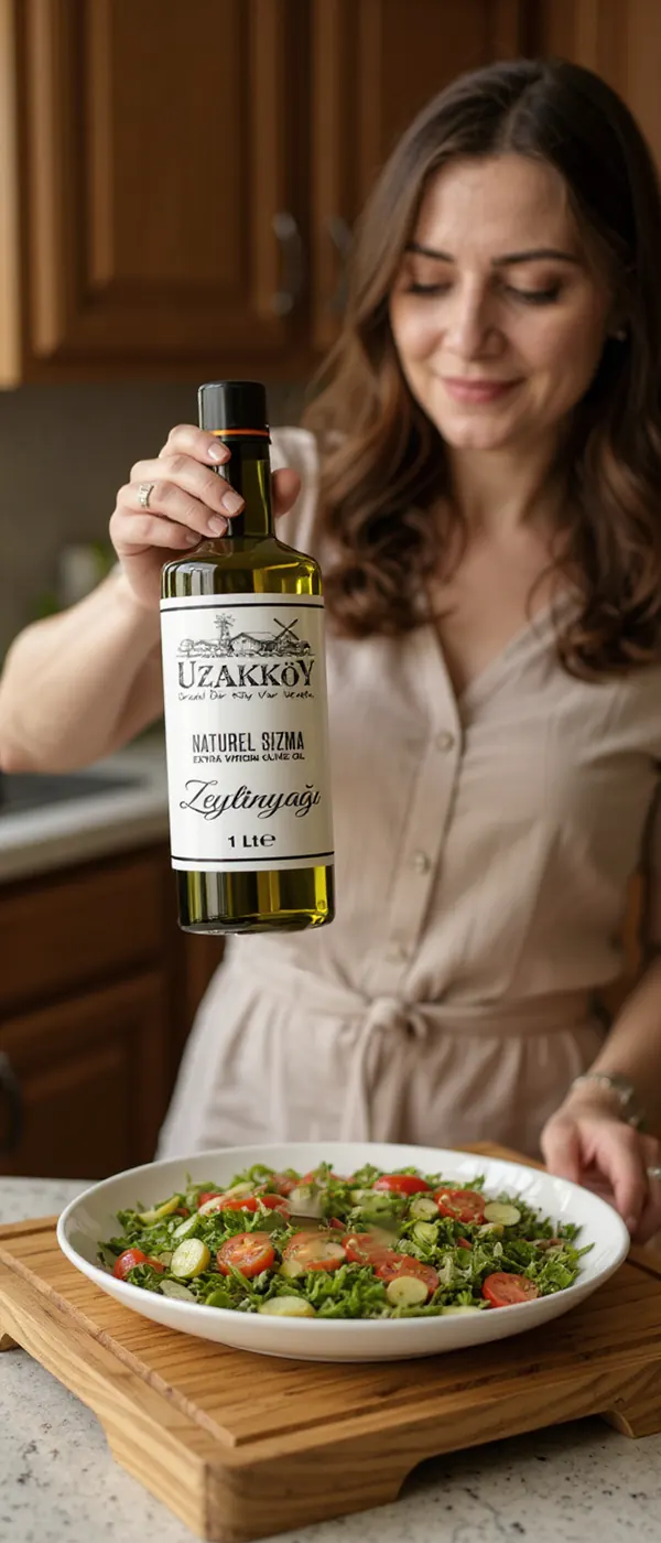 Приготовление салата с оливковым маслом Uzakkoy 1 л